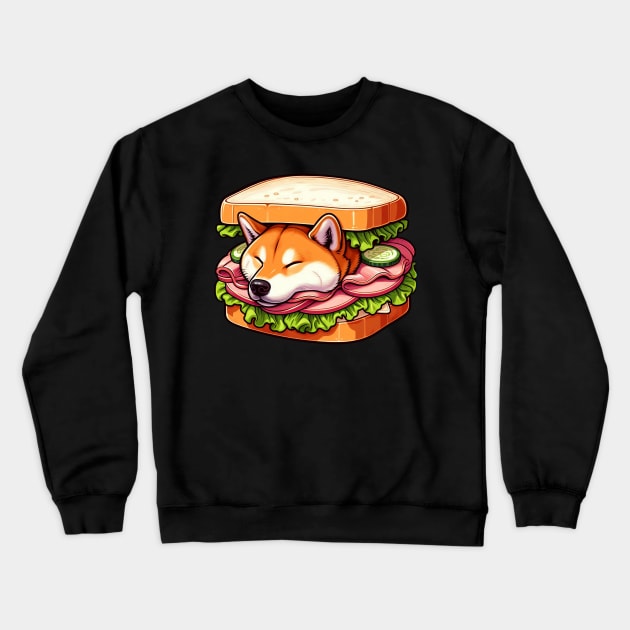 Shiba Inu Sleeping Sandwich Crewneck Sweatshirt by Plushism